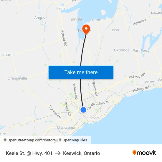 Keele St. @ Hwy. 401 to Keswick, Ontario map