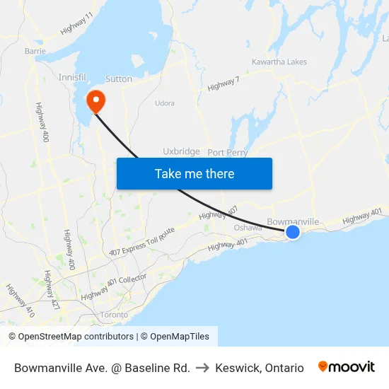 Bowmanville Ave. @ Baseline Rd. to Keswick, Ontario map
