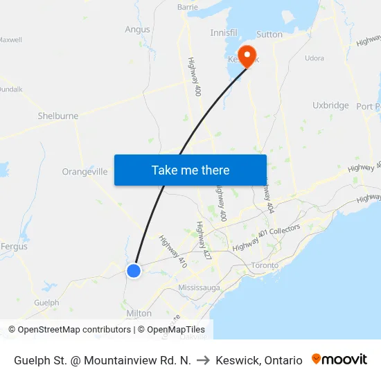 Guelph St. @ Mountainview Rd. N. to Keswick, Ontario map