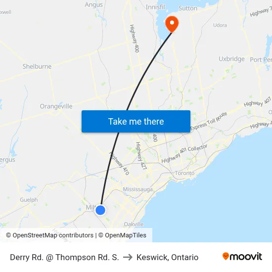 Derry Rd. @ Thompson Rd. S. to Keswick, Ontario map