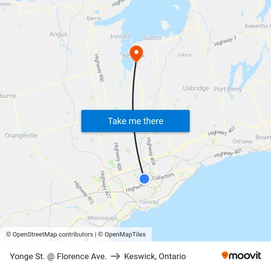 Yonge St. @ Florence Ave. to Keswick, Ontario map