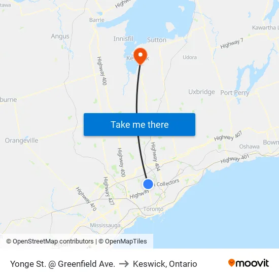 Yonge St. @ Greenfield Ave. to Keswick, Ontario map