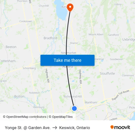 Yonge St. @ Garden Ave. to Keswick, Ontario map