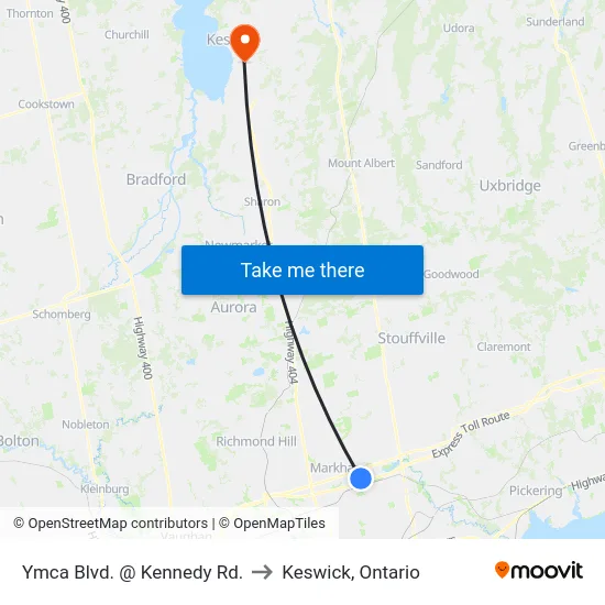 Ymca Blvd. @ Kennedy Rd. to Keswick, Ontario map