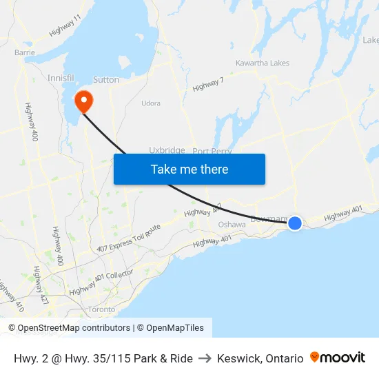 Hwy. 2 @ Hwy. 35/115 Park & Ride to Keswick, Ontario map