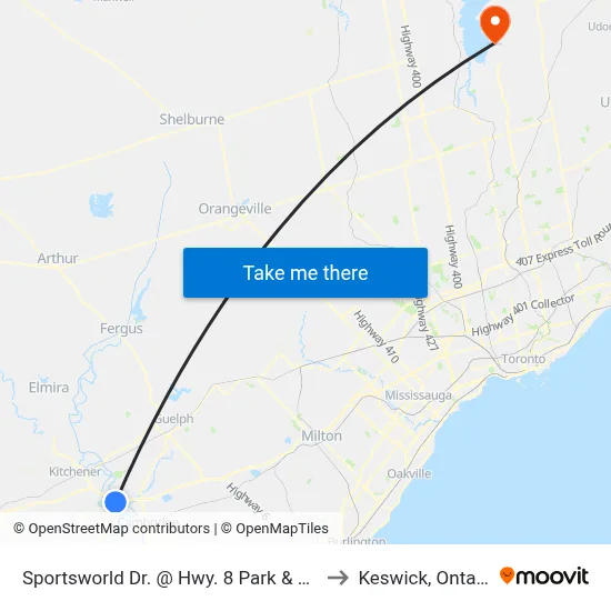 Sportsworld Dr. @ Hwy. 8 Park & Ride to Keswick, Ontario map