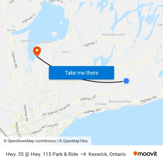 Hwy. 35 @ Hwy. 115 Park & Ride to Keswick, Ontario map