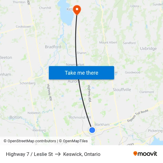 Highway 7 / Leslie St to Keswick, Ontario map