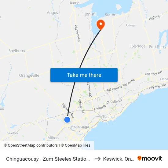 Chinguacousy - Zum Steeles Station Stop Wb to Keswick, Ontario map