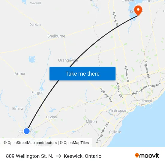 809 Wellington St. N. to Keswick, Ontario map