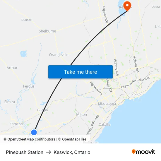 Pinebush Station to Keswick, Ontario map