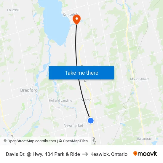 Davis Dr. @ Hwy. 404 Park & Ride to Keswick, Ontario map