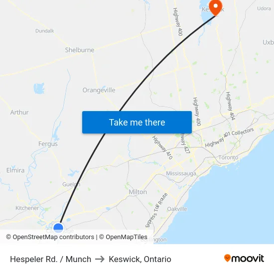 Hespeler Rd. / Munch to Keswick, Ontario map