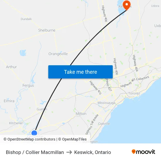 Bishop / Collier Macmillan to Keswick, Ontario map