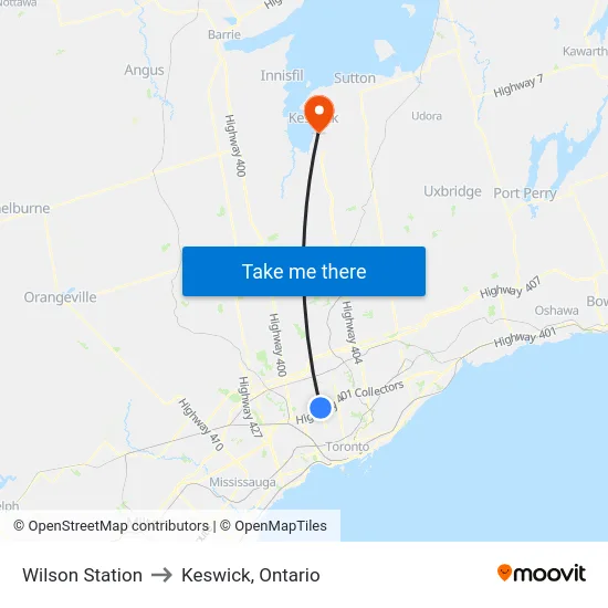 Wilson Station to Keswick, Ontario map