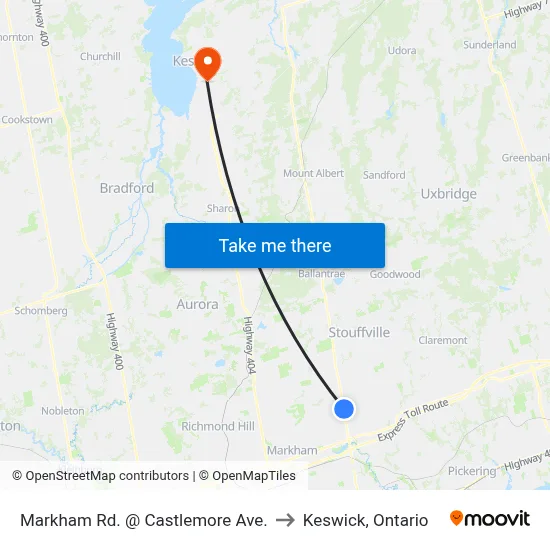 Markham Rd. @ Castlemore Ave. to Keswick, Ontario map