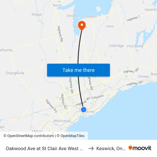 Oakwood Ave at St Clair Ave West North Side to Keswick, Ontario map