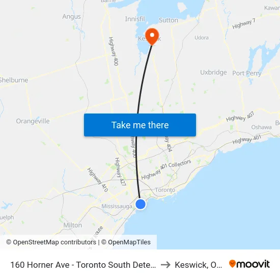 160 Horner Ave - Toronto South Detention Centre to Keswick, Ontario map