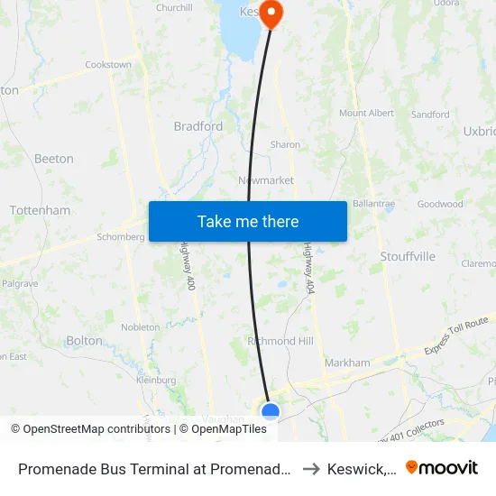 Promenade Bus Terminal at Promenade Cir - Mall North Entrance to Keswick, Ontario map
