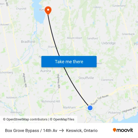 Box Grove Bypass / 14th Av to Keswick, Ontario map