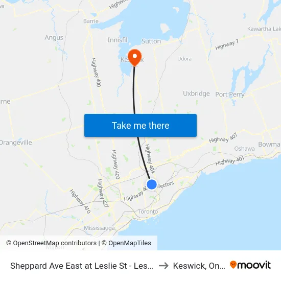 Sheppard Ave East at Leslie St - Leslie Station to Keswick, Ontario map