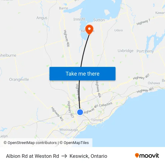 Albion Rd at Weston Rd to Keswick, Ontario map