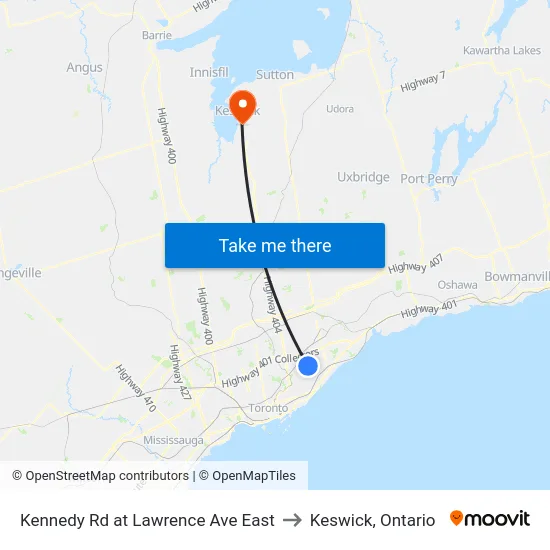 Kennedy Rd at Lawrence Ave East to Keswick, Ontario map