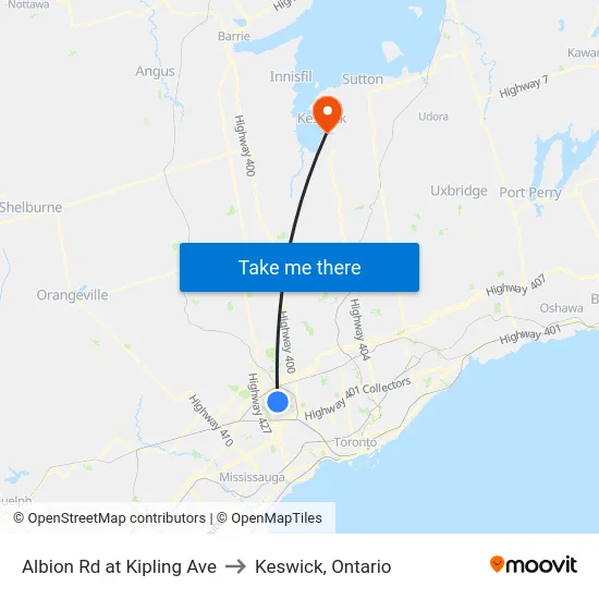 Albion Rd at Kipling Ave to Keswick, Ontario map