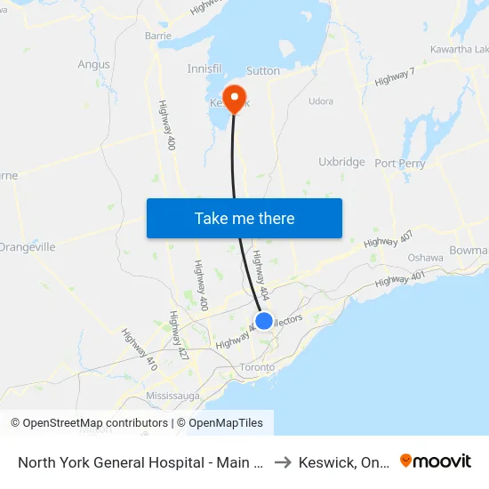 North York General Hospital - Main Entrance to Keswick, Ontario map
