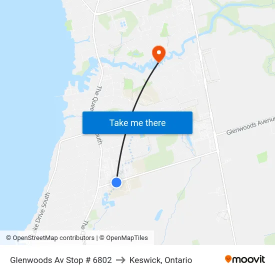 Glenwoods Av Stop # 6802 to Keswick, Ontario map