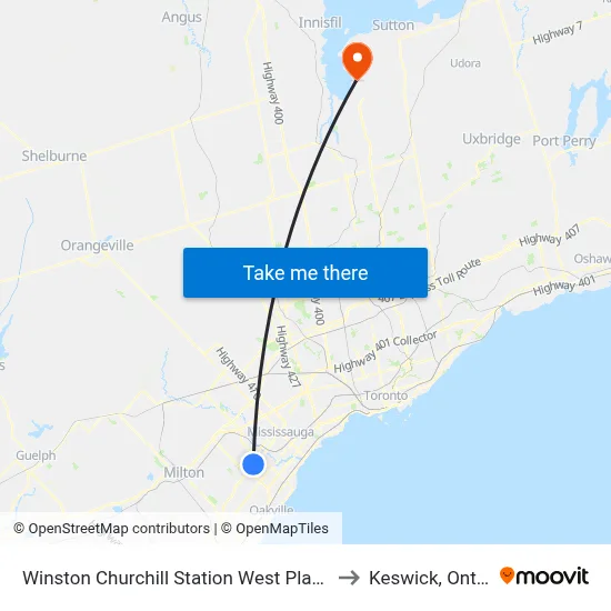 Winston Churchill Station West Platform 4 to Keswick, Ontario map
