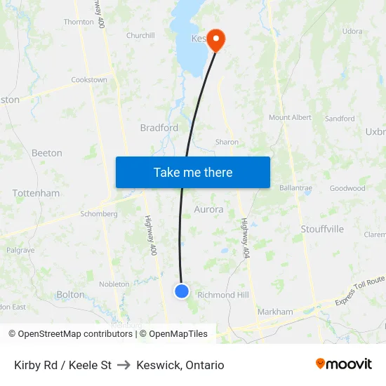 Kirby Rd / Keele St to Keswick, Ontario map