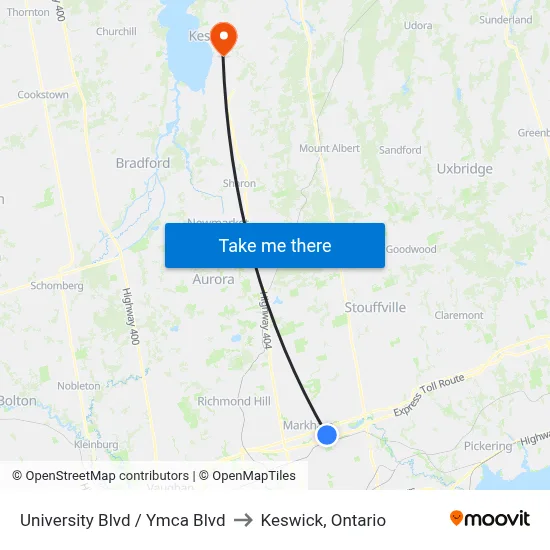University Blvd / Ymca Blvd to Keswick, Ontario map
