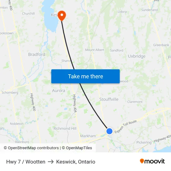 Hwy 7 / Wootten to Keswick, Ontario map