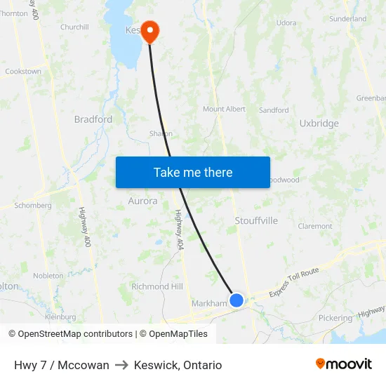 Hwy 7 / Mccowan to Keswick, Ontario map