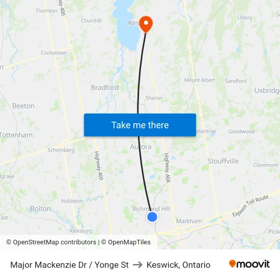 Major Mackenzie Dr / Yonge St to Keswick, Ontario map