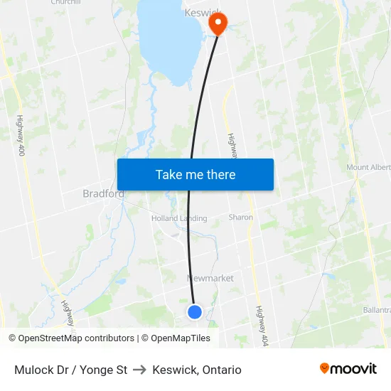 Mulock Dr / Yonge St to Keswick, Ontario map