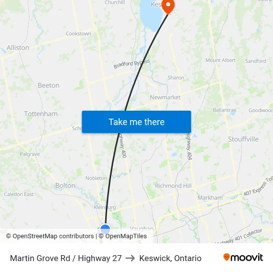 Martin Grove Rd / Highway 27 to Keswick, Ontario map