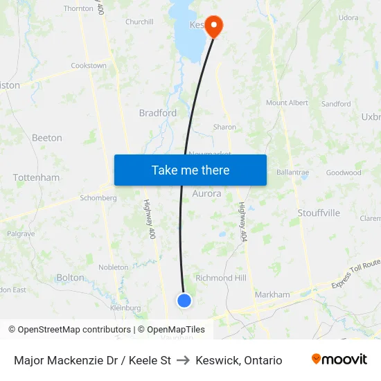 Major Mackenzie Dr / Keele St to Keswick, Ontario map