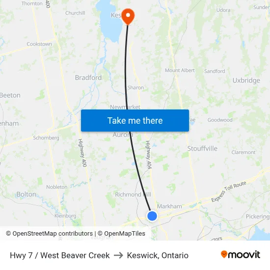 Hwy 7 / West Beaver Creek to Keswick, Ontario map