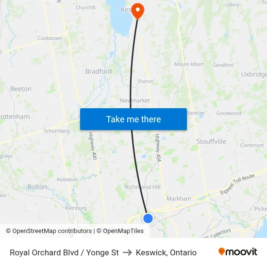 Royal Orchard Blvd / Yonge St to Keswick, Ontario map