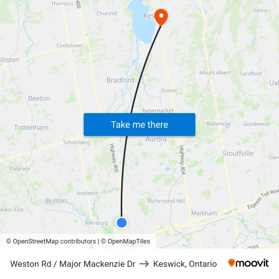 Weston Rd / Major Mackenzie Dr to Keswick, Ontario map