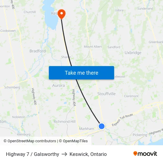Highway 7 / Galsworthy to Keswick, Ontario map