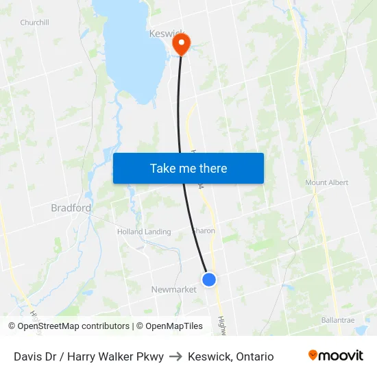 Davis Dr / Harry Walker Pkwy to Keswick, Ontario map