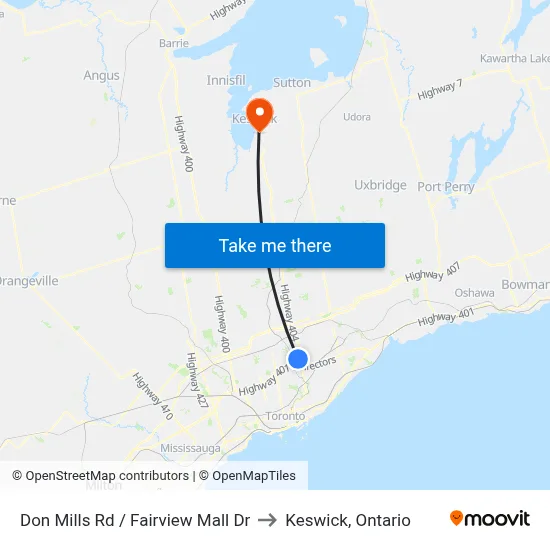 Don Mills Rd / Fairview Mall Dr to Keswick, Ontario map