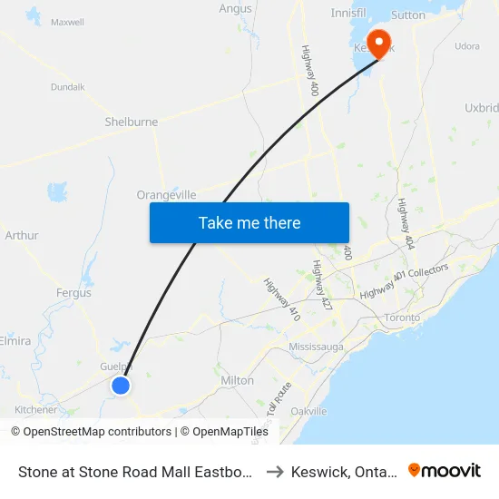 Stone at Stone Road Mall Eastbound to Keswick, Ontario map