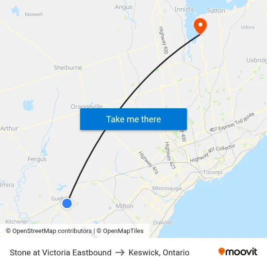 Stone at Victoria Eastbound to Keswick, Ontario map