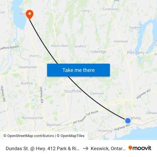 Dundas St. @ Hwy. 412 Park & Ride to Keswick, Ontario map