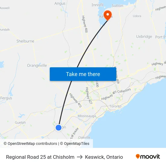 Regional Road 25 at Chisholm to Keswick, Ontario map