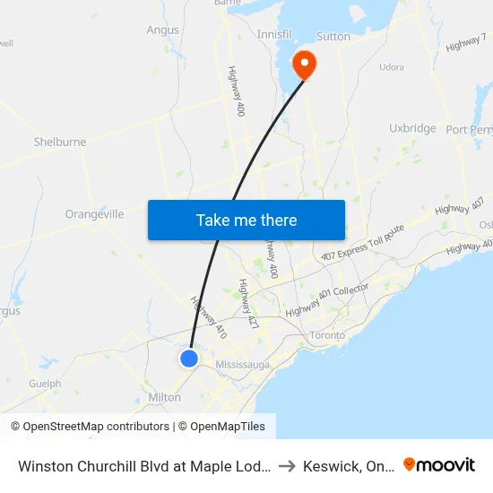 Winston Churchill Blvd at Maple Lodge Farms to Keswick, Ontario map